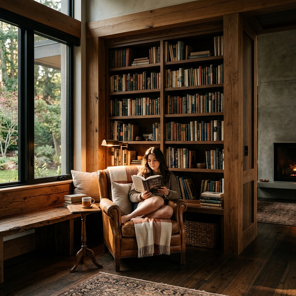 Estudio y biblioteca de madera
